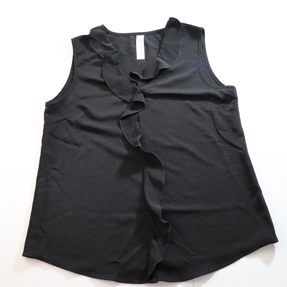 B Ruffle Front Sleeveless Top Women Size S Black Stretch Professional Tank